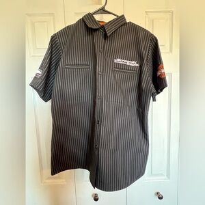 Harley-Davidson Black and White Striped Button Down Shirt